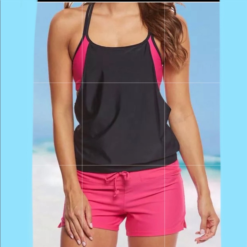 Hot Pink Tankini Swimsuit w/Tank Overlay💗💗🌺💗